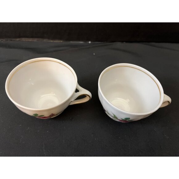 Vintage Hand Painted Ceramic Basket and 2 Porcelain Tea Cups Flowers Gold Gilt - Picture 3 of 11